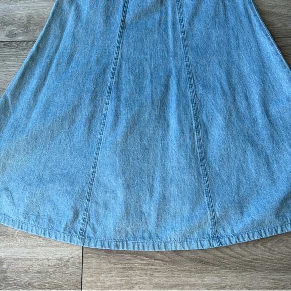 Vintage Traditional Tribal A Line Flowy Denim Midi Skirt - Picture 10 of 12